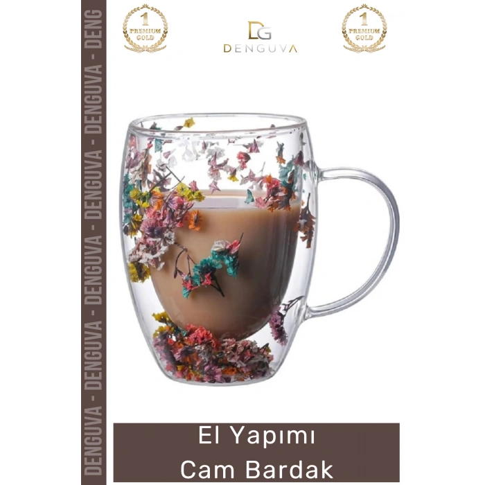 #CamBardak Organik Çiçekli Isıya Dayanıklı Borosilikat El Yapımı Estetik Cam Handmade Bardak 350ml