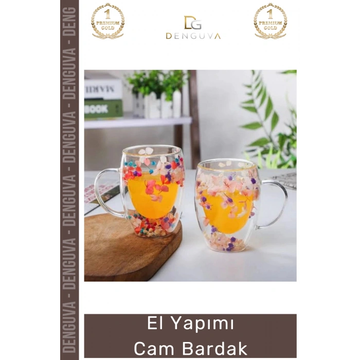 #CamBardak Organik Çiçekli Isıya Dayanıklı Borosilikat El Yapımı Estetik Cam Handmade Bardak 350ml