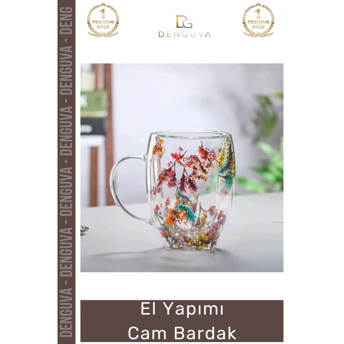 #CamBardak Organik Çiçekli Isıya Dayanıklı Borosilikat El Yapımı Estetik Cam Handmade Bardak 350ml