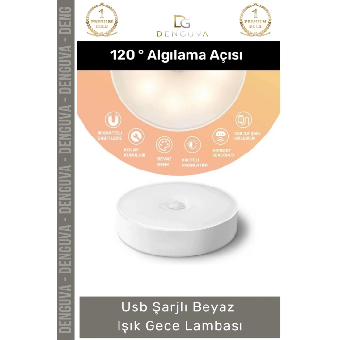 #SensörlüLamba Hareket Sensörlü Portatif LED Duvar Aydınlatma Modu Usb Şarjlı Beyaz Işık Gece Lambası - 2 Adet