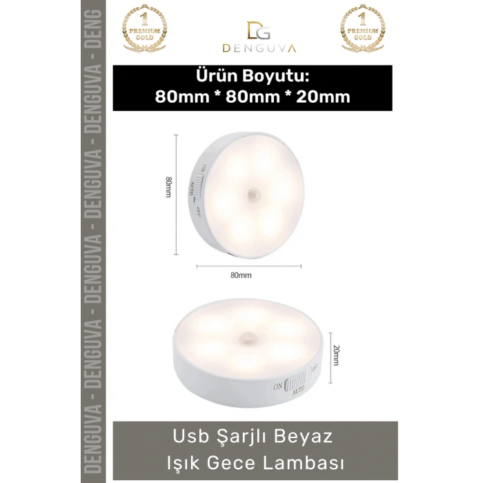 #SensörlüLamba Hareket Sensörlü Portatif LED Duvar Aydınlatma Modu Usb Şarjlı Beyaz Işık Gece Lambası - 2 Adet