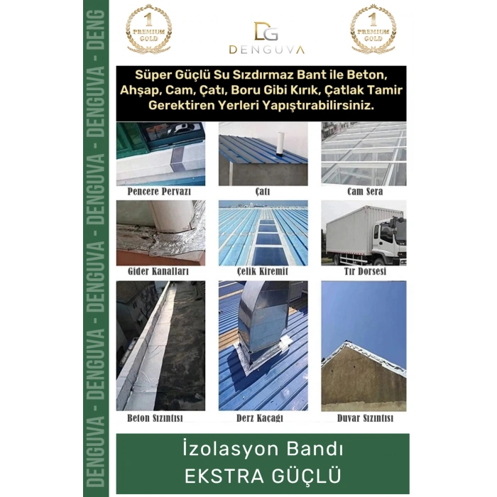 #İzolasyonBandı Çok Amaçlı Yeşil Suya Dayanıklı Montaj Güçlendirme İzolasyon Bandı 48mm x 10m 1 Adet