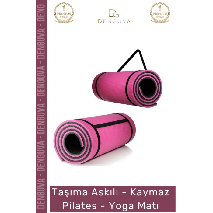 #YogaMatı Profesyonel Yoga Meditasyon Çift Taraflı Kaymaz Taşıma Askılı 10mm Minderi Pembe Siyah Mat