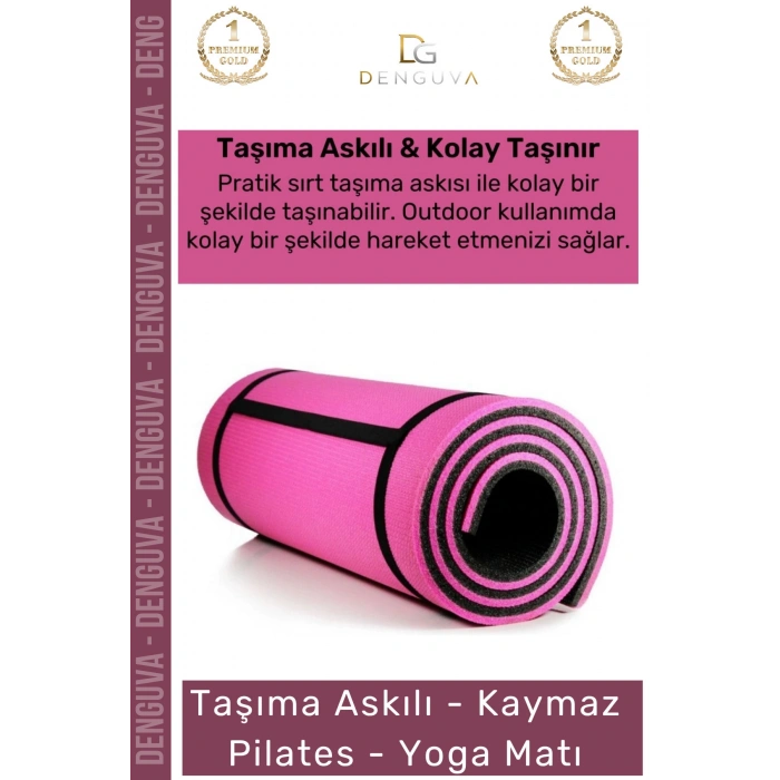 #YogaMatı Profesyonel Yoga Meditasyon Çift Taraflı Kaymaz Taşıma Askılı 10mm Minderi Pembe Siyah Mat