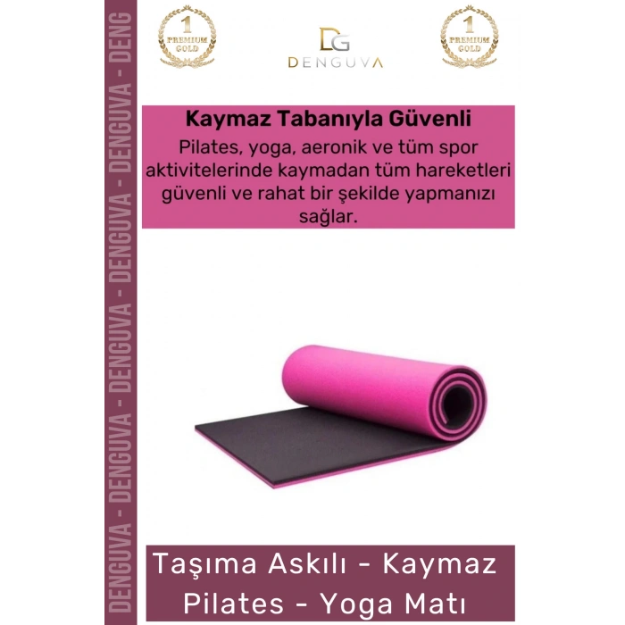 #YogaMatı Profesyonel Yoga Meditasyon Çift Taraflı Kaymaz Taşıma Askılı 10mm Minderi Pembe Siyah Mat