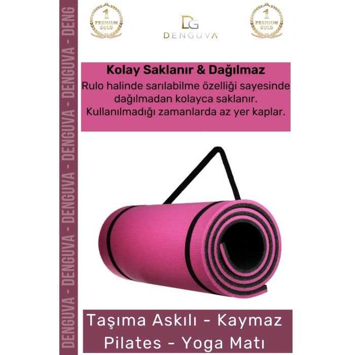 #YogaMatı Profesyonel Yoga Meditasyon Çift Taraflı Kaymaz Taşıma Askılı 10mm Minderi Pembe Siyah Mat