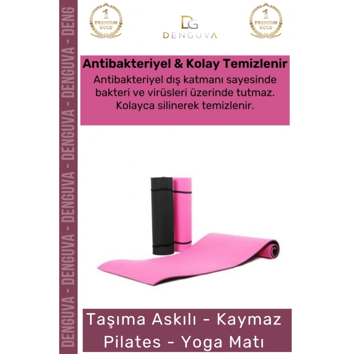 #YogaMatı Profesyonel Yoga Meditasyon Çift Taraflı Kaymaz Taşıma Askılı 10mm Minderi Pembe Siyah Mat