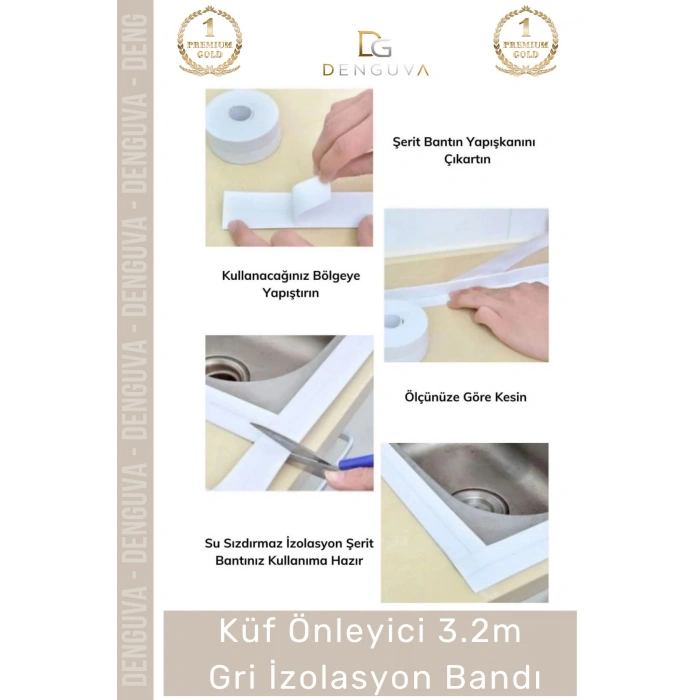 #İzolasyoBandı Su Sızdırmaz Lavabo Küvet Kenar Bandı 32 Mt İthal PE Malzeme Gri İzolasyon Bant 1 Adet