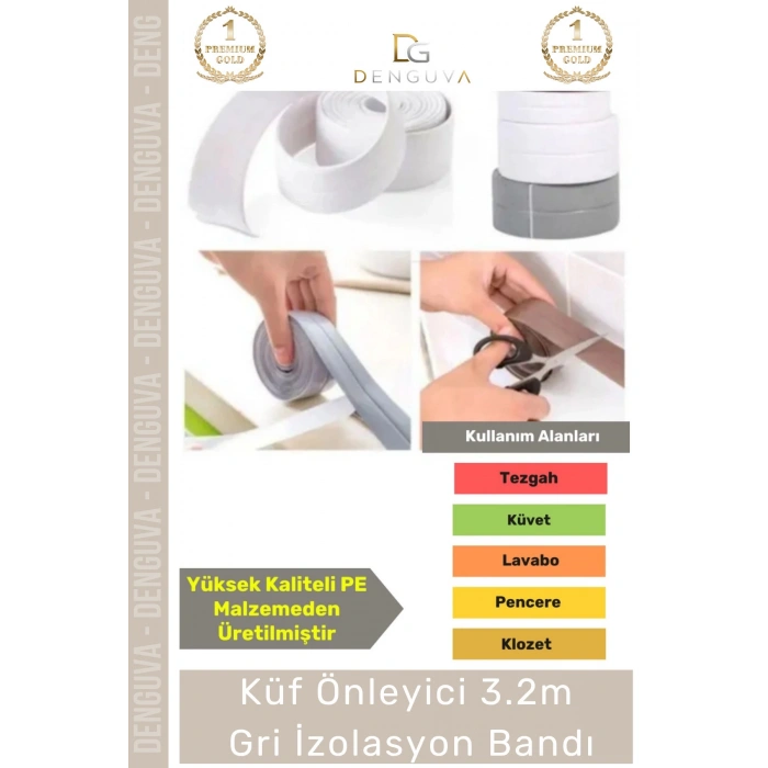 #İzolasyoBandı Su Sızdırmaz Lavabo Küvet Kenar Bandı 32 Mt İthal PE Malzeme Gri İzolasyon Bant 1 Adet