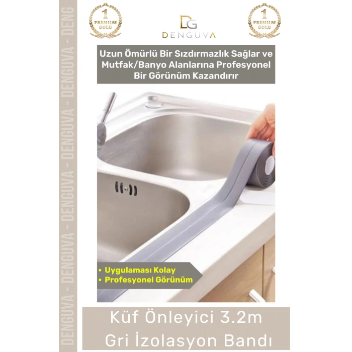 #İzolasyoBandı Su Sızdırmaz Lavabo Küvet Kenar Bandı 32 Mt İthal PE Malzeme Gri İzolasyon Bant 1 Adet