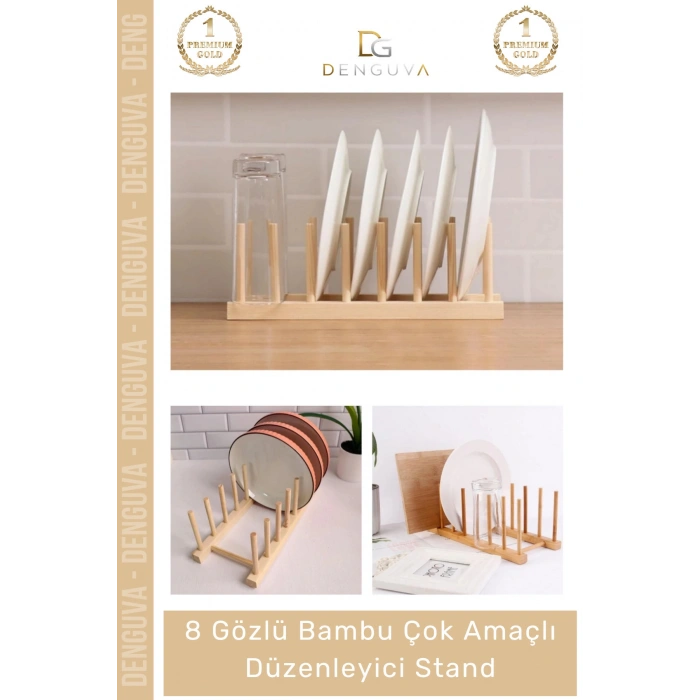 #DüzenleyiciStand Bambu Ahşap Mutfak Tabaklık Kurutmalık Organizer Çok Amaçlı Düzenleyici 8 Gözlü Stand