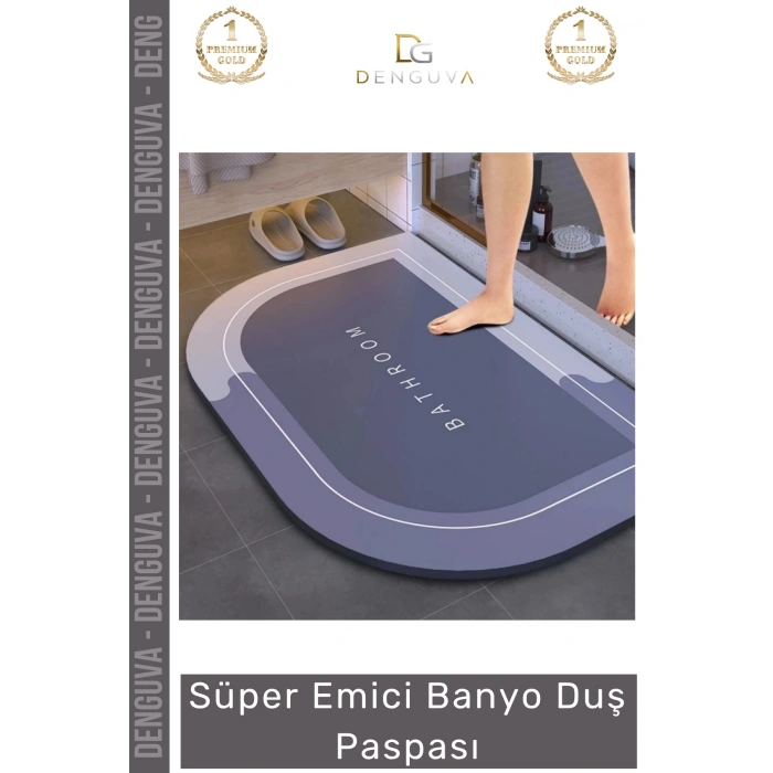 #DuşPaspası Nappa Deri Kaymaz Kauçuk Taban Hızlı Kuruyan Gri Mavi Süper Emici Banyo Duş Paspası