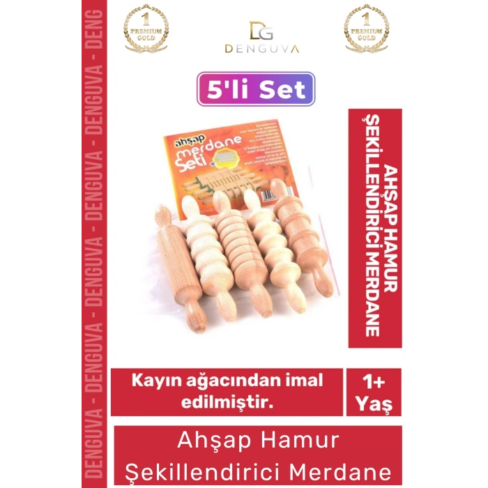 #OyunMerdanesi Kayın Ahşap 5li Set Oyun Hamuru Aktivite Eğitici Oyuncak Motor Beceri Bebek Çocuk Merdane 5li Set