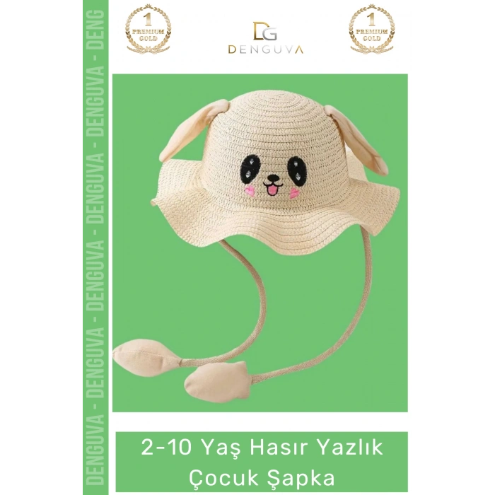 #HasırŞapka Kulakları Oynayan Organik Tavşan Figürlü Eğlenceli Plaj Güneş Hasır Yazlık Çocuk Şapka