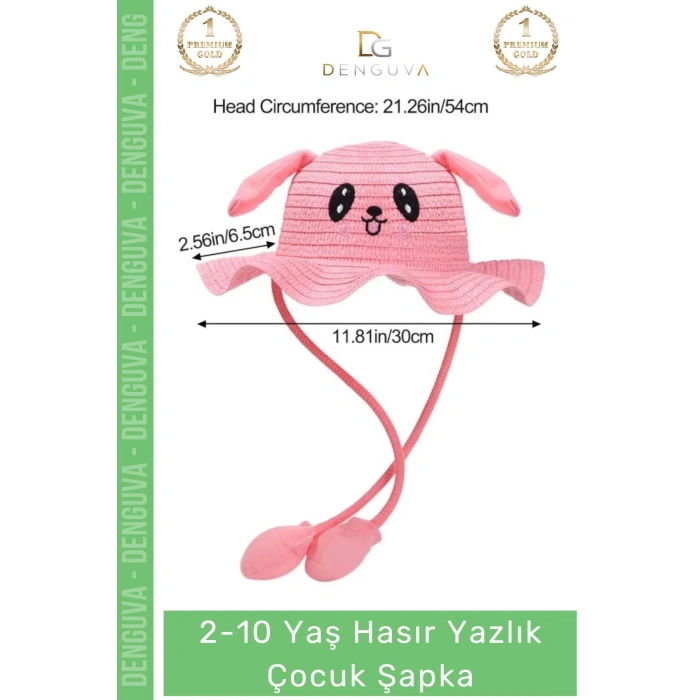#HasırŞapka Kulakları Oynayan Organik Tavşan Figürlü Eğlenceli Plaj Güneş Hasır Yazlık Çocuk Şapka