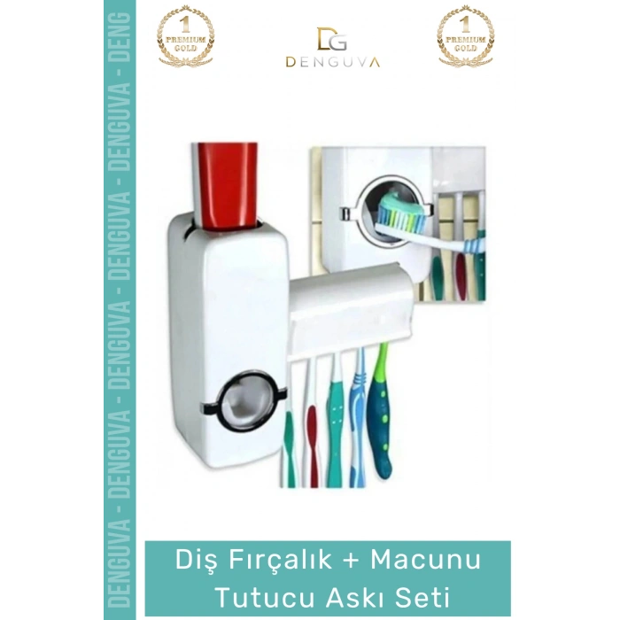 #FırçalıkSeti Otomatik Diş Macunu Sıkacağı Hijyenik Banyo Vantuzlu 5 Adet Fırçalık Askı Seti