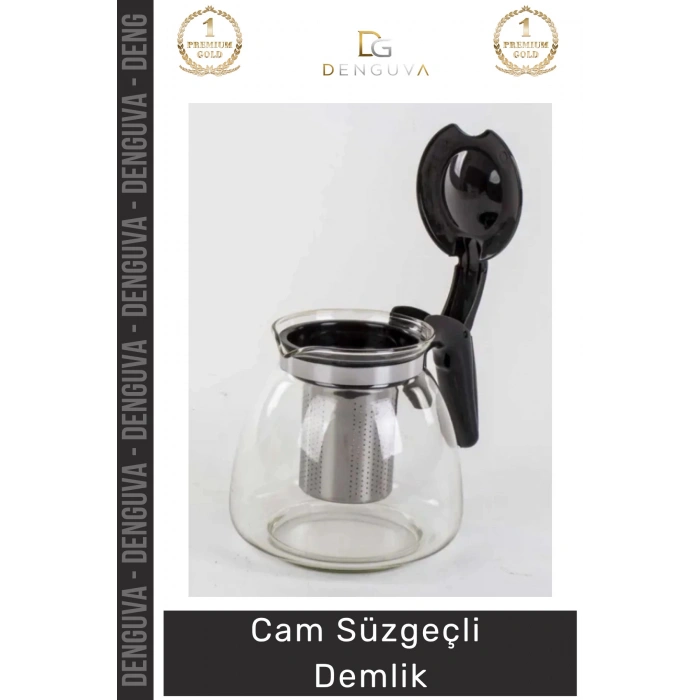 #Demlik Isıya Dayanıklı Borosilikat Şeffaf Modern Tasarım Pratik Cam Süzgeçli Demlik 1.1 Litre