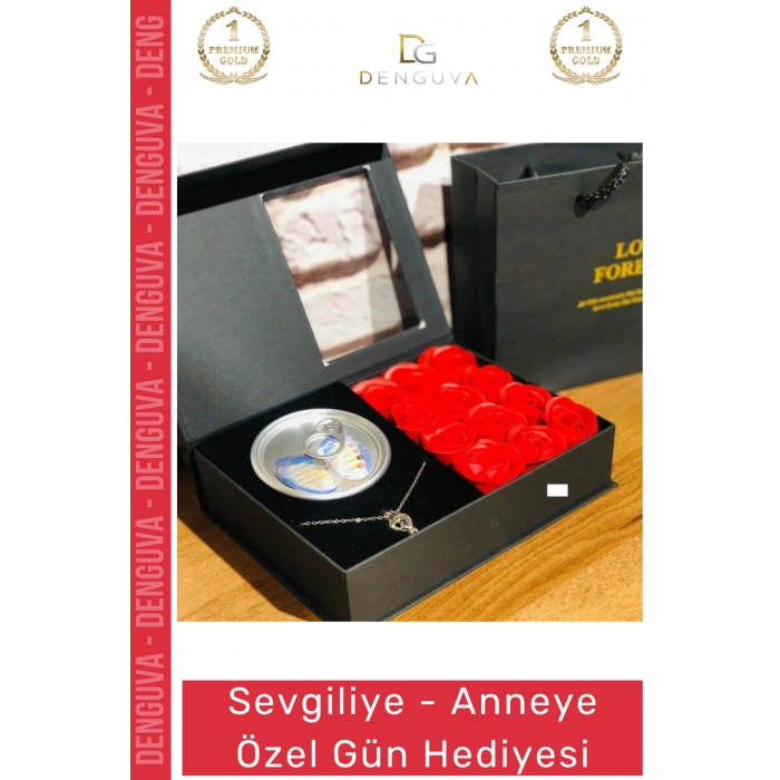 #İnciKolye Kırmızı Kokulu Güllü Tasarım Kutulu Sevgililer Günü Hediye İstiridye İnci Kolye Seti
