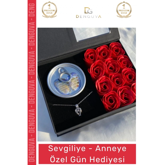 #İnciKolye Kırmızı Kokulu Güllü Tasarım Kutulu Sevgililer Günü Hediye İstiridye İnci Kolye Seti