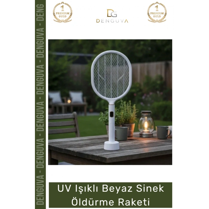 #SinekRaketi USB Şarjlı Standlı Dijital Gösterge Mor Işık Etkili UV Işıklı Beyaz Sinek Öldürme Raketi