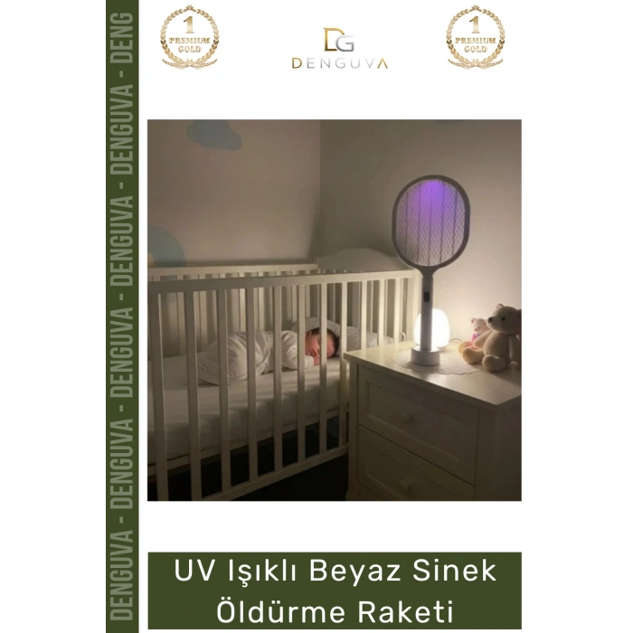 #SinekRaketi USB Şarjlı Standlı Dijital Gösterge Mor Işık Etkili UV Işıklı Beyaz Sinek Öldürme Raketi
