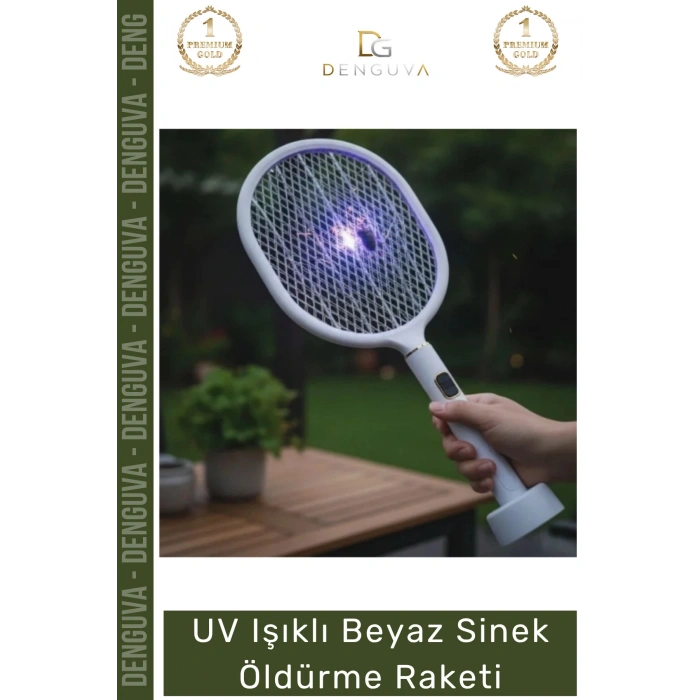 #SinekRaketi USB Şarjlı Standlı Dijital Gösterge Mor Işık Etkili UV Işıklı Beyaz Sinek Öldürme Raketi