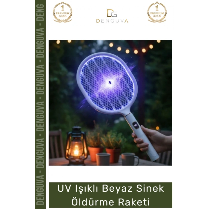 #SinekRaketi USB Şarjlı Standlı Dijital Gösterge Mor Işık Etkili UV Işıklı Beyaz Sinek Öldürme Raketi