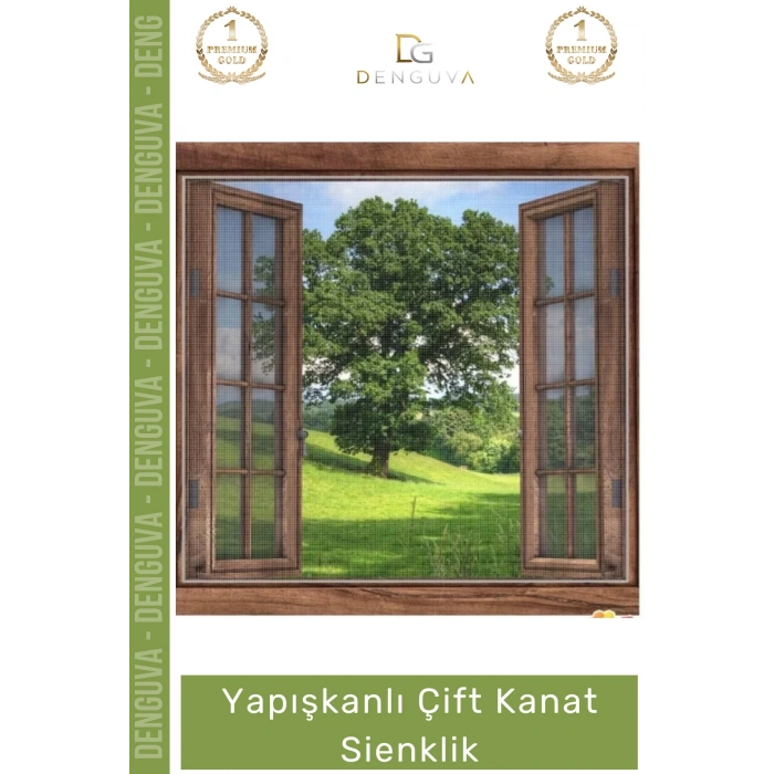 #ÇiftkanatSineklik 130x150 PVC Pencere Pratik Montaj Sivrisinek Koruyucu Tül Yapışkanlı Çift Kanat Sineklik