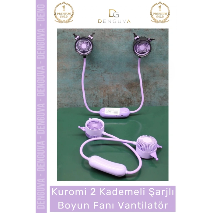 #Vantilatör Kuromi Anime Tasarım 2 Kademeli Esnek 360 Derece Kawaii Şarjlı Boyun Fanı Vantilatör
