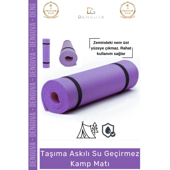 #KampMatı Taşıma Askılı Dayanıklı Konforlu Yoga Pilates Fitness Matı Hijyenik Lila Kamp Yer Minderi