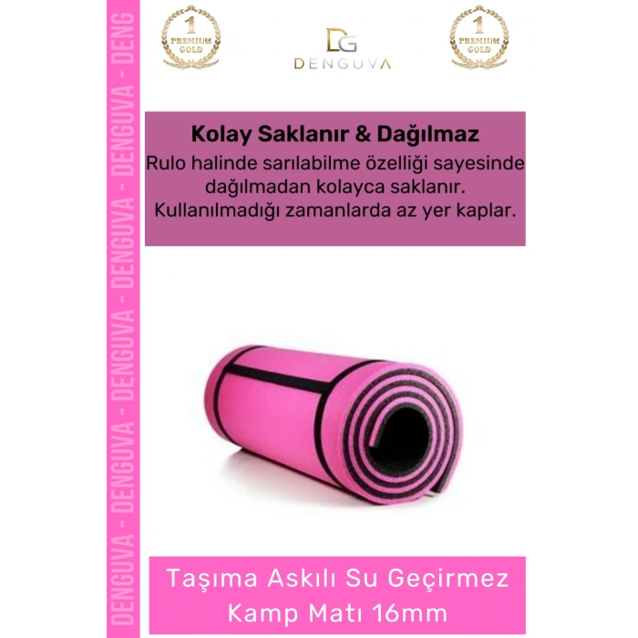 #KampMatı Pilates Yoga Fitness Spor Minderi Kaymaz Taban Taşıma Askılı Konfor Serisi 16mm Kamp Matı