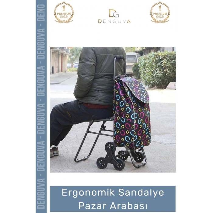 #PazarArabası Sandalyeli Katlanabilir Market Alışveriş Çantalı Metal Gövde Ergonomik Sandalye Pazar Arabası