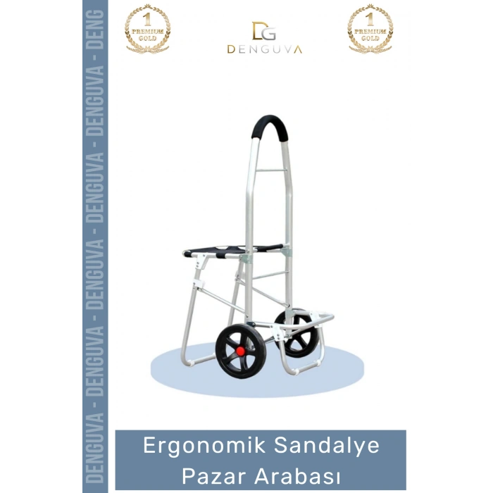 #PazarArabası Sandalyeli Katlanabilir Market Alışveriş Çantalı Metal Gövde Ergonomik Sandalye Pazar Arabası