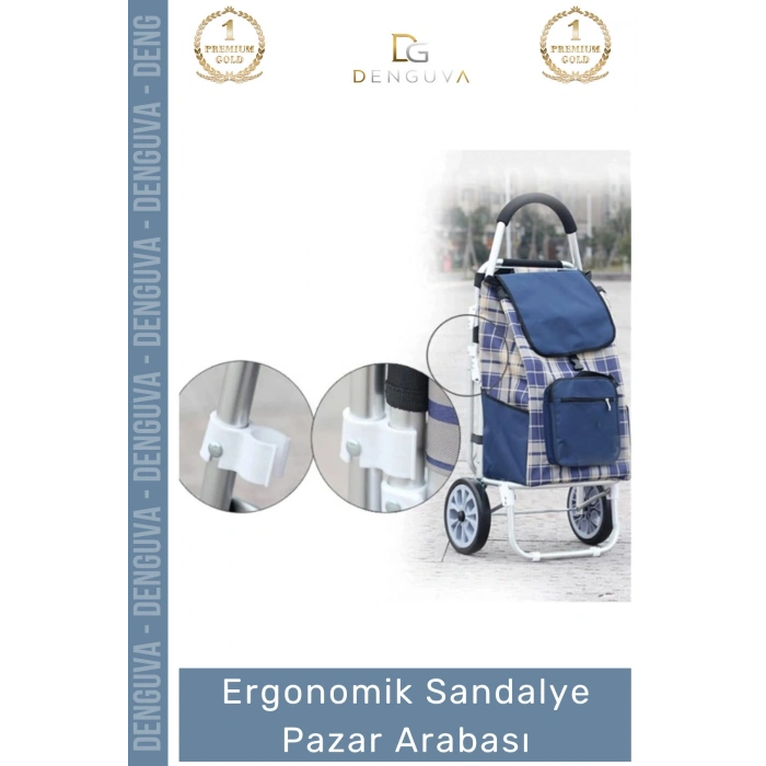 #PazarArabası Sandalyeli Katlanabilir Market Alışveriş Çantalı Metal Gövde Ergonomik Sandalye Pazar Arabası
