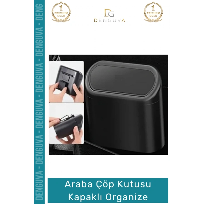 #OtoAksesuar Araç İçi Ergonomik Hijyenik Dayanıklı Otomobil Çöp Kutusu Kapaklı Organize Siyah
