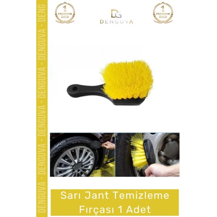 #TemizlemeFırçası Sarı Ergonomik Saplı Profesyonel Oto Bakım Ürünü Güçlü Sert Kıllı Jant Temizleme Fırçası