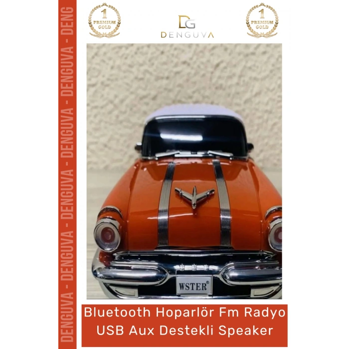 #NostaljikHoparlör Ultratekno WS598BT Pontiac 1955 Nostaljik Bluetooth Radyo USB Aux Destekli Speaker