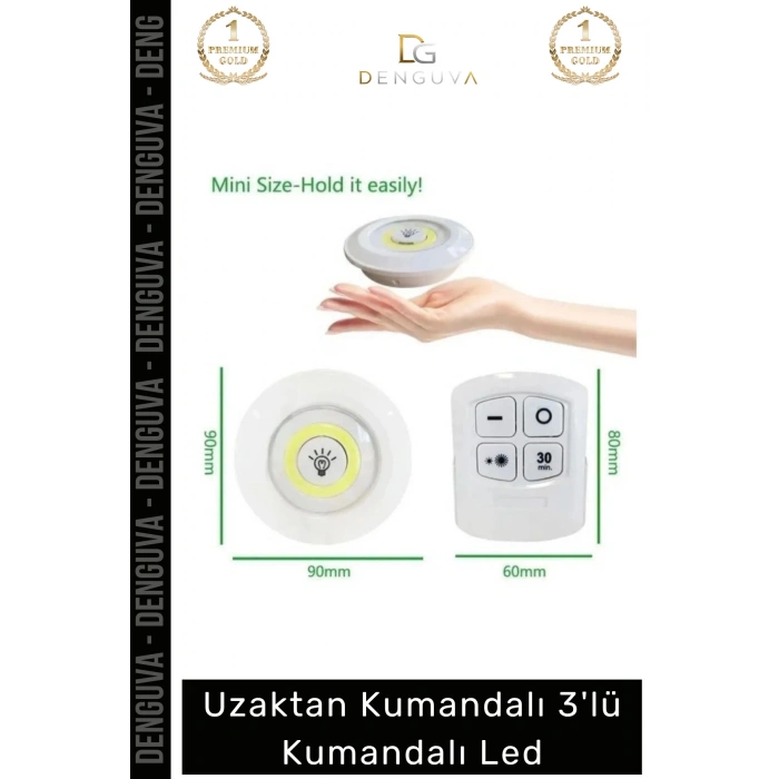 #LedSpot Uzaktan Kumandalı Yapışkanlı Pilli Kablosuz Dokunmatik Mutfak 3Lü Led Spot 1 Adet