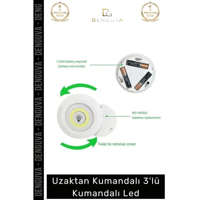 #LedSpot Uzaktan Kumandalı Yapışkanlı Pilli Kablosuz Dokunmatik Mutfak 3Lü Led Spot 1 Adet