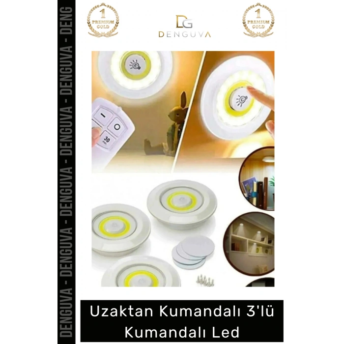 #LedSpot Uzaktan Kumandalı Yapışkanlı Pilli Kablosuz Dokunmatik Mutfak 3Lü Led Spot 1 Adet