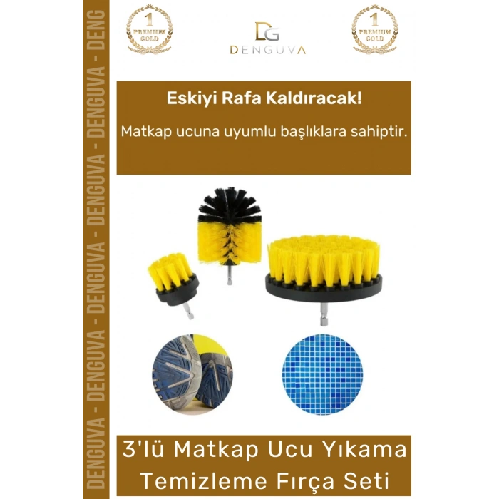 #FırçaSeti 3lü Banyo Küvet Fayans Araba Tekerliği Koltuk Yıkama Matkap Ucu Temizleme Fırçası Seti