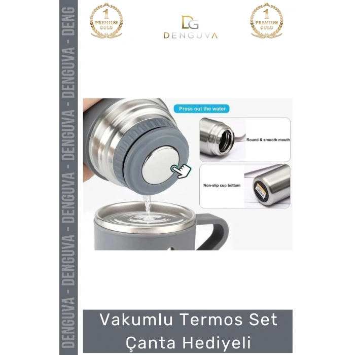 #ÇelikTermos Vakumlu Çelik Termos Bardaklı Kamp ğcılık Piknik Isı Koruyucu Set Çanta Hediyeli 550 Ml
