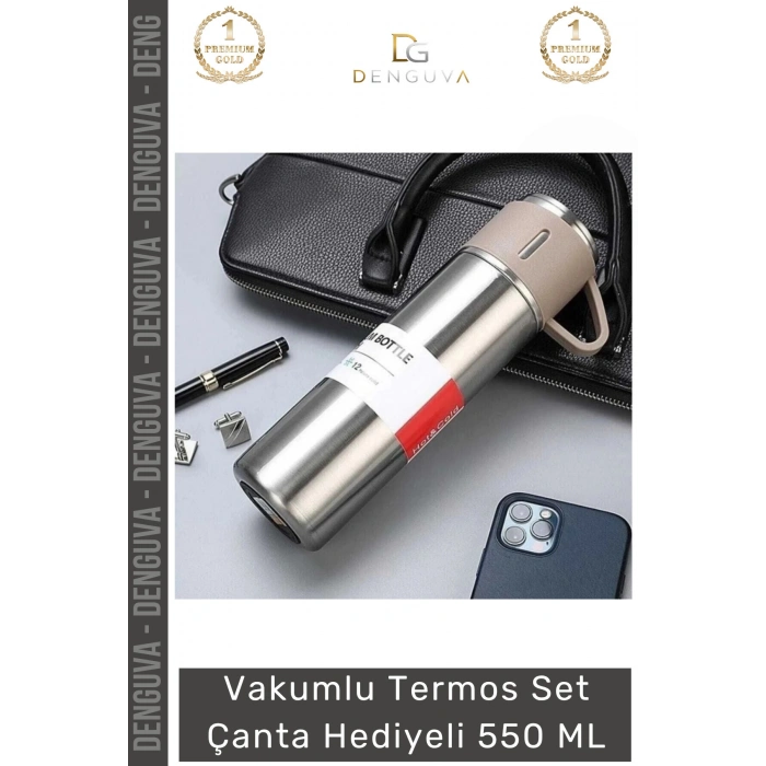 #ÇelikTermos Çelik Termos Vakumlu Isı Koruyan Kamp Outdoor Bardaklı Set Çanta Hediyeli 550 Ml