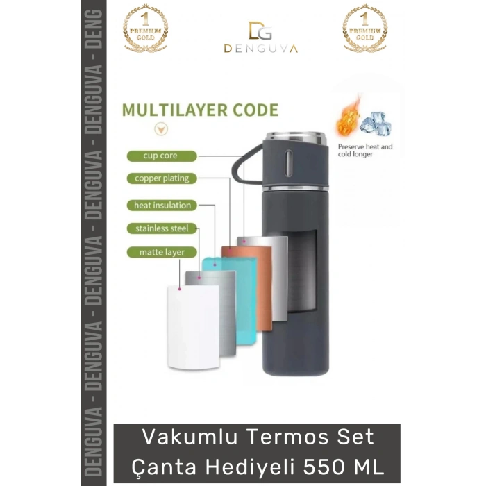 #ÇelikTermos Çelik Termos Vakumlu Isı Koruyan Kamp Outdoor Bardaklı Set Çanta Hediyeli 550 Ml