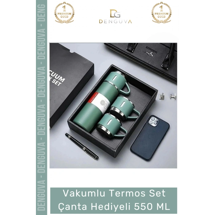 #ÇelikTermos Isı Korumalı Sızdırmaz Vakumlu Paslanmaz Çelik Termos Set Çanta Hediyeli 550 Ml