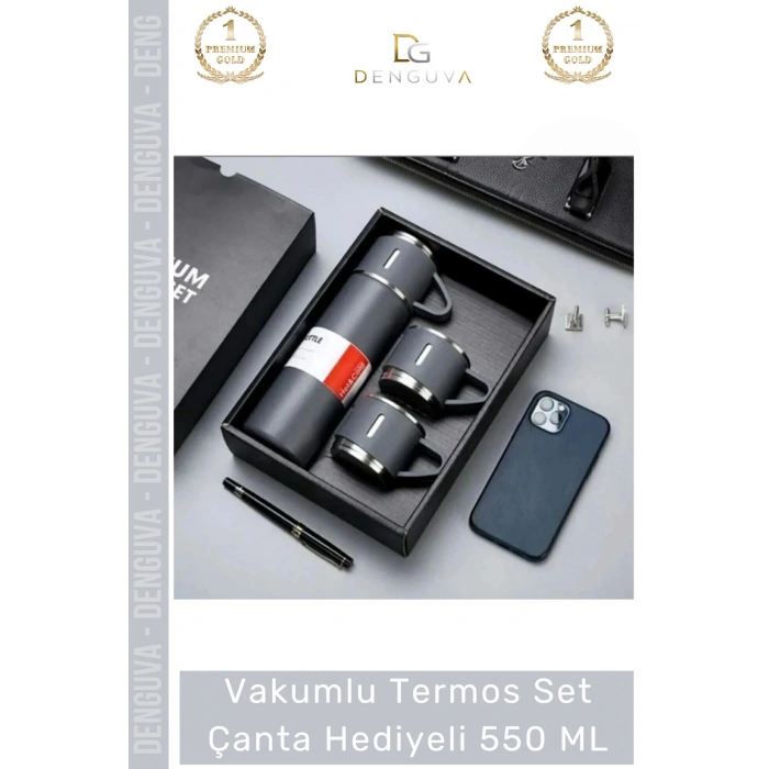 #ÇelikTermos Vakumlu Çelik Isı Yalıtımlı Kamp Bardaklı Sızdırmaz Termos Set Çanta Hediyeli 550 Ml
