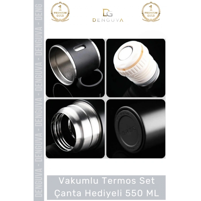 #ÇelikTermos Vakumlu Çelik Isı Yalıtımlı Kamp Bardaklı Sızdırmaz Termos Set Çanta Hediyeli 550 Ml
