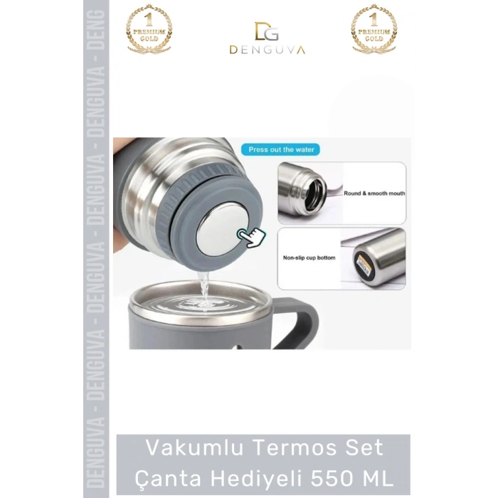 #ÇelikTermos Vakumlu Çelik Isı Yalıtımlı Kamp Bardaklı Sızdırmaz Termos Set Çanta Hediyeli 550 Ml