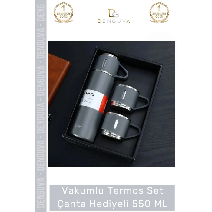 #ÇelikTermos Vakumlu Çelik Isı Yalıtımlı Kamp Bardaklı Sızdırmaz Termos Set Çanta Hediyeli 550 Ml