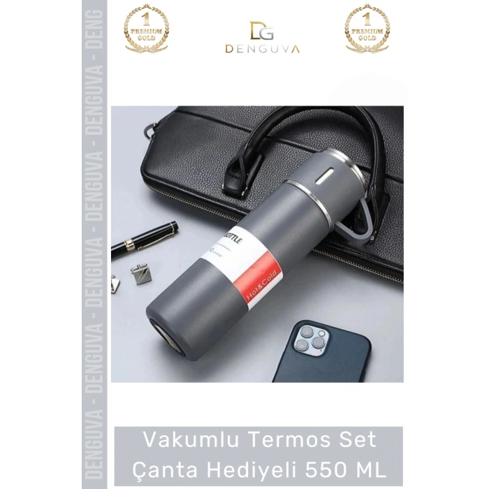 #ÇelikTermos Vakumlu Çelik Isı Yalıtımlı Kamp Bardaklı Sızdırmaz Termos Set Çanta Hediyeli 550 Ml